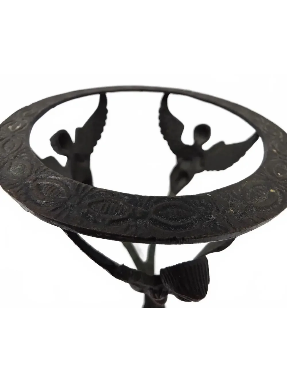 Vintage Brass or Bronze Angel Bowl Stand Verdigris Tripod Pedestal